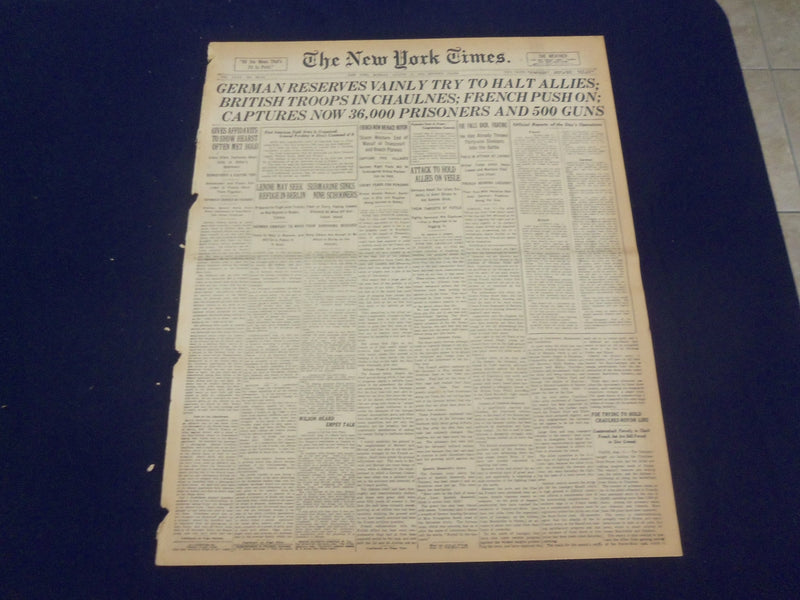 1918 AUGUST 12 NEW YORK TIMES - GERMANS VAINLY TRY TO HALT ALLIES - NT 9192