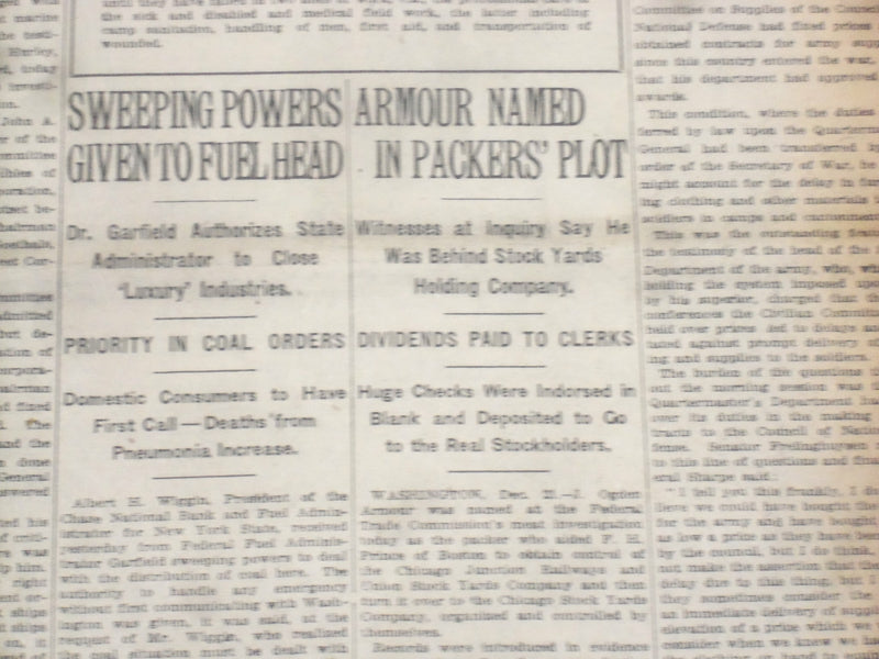 1917 DECEMBER 22 NEW YORK TIMES - ARMOUR NAMED IN PACKERS PLOT - NT 8270