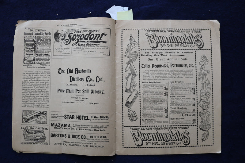 1896-1898 FIFTH AVE THEATRE PROGRAMS - LOT OF 2 - K 1675