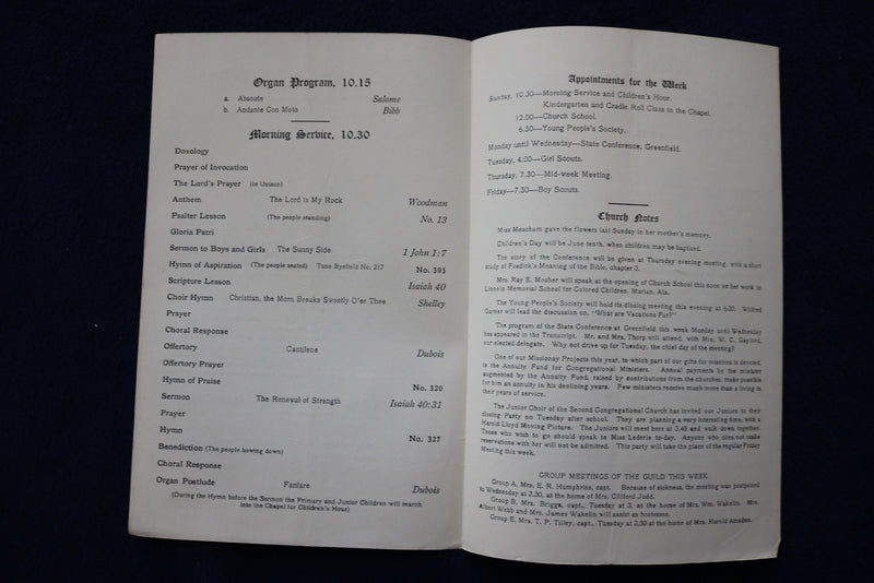 1928 MAY 20 CONGREGATIONAL CHURCH OF HOLYOKE, MA PROGRAMS - LOT OF 2 - K 1509