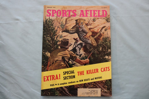 1957 FEBRUARY SPORTS AFIELD MAGAZINE - THE KILLER CATS COVER - E 26596