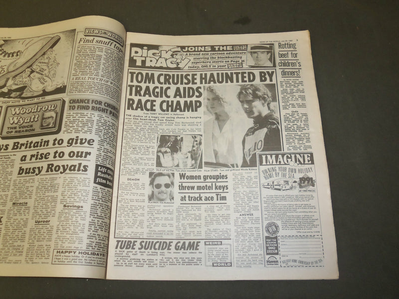 1990 JULY 20 NEWS OF THE WORLD NEWSPAPER- MURDER QUIZ FOR EASTEND SANDY- NP 3371