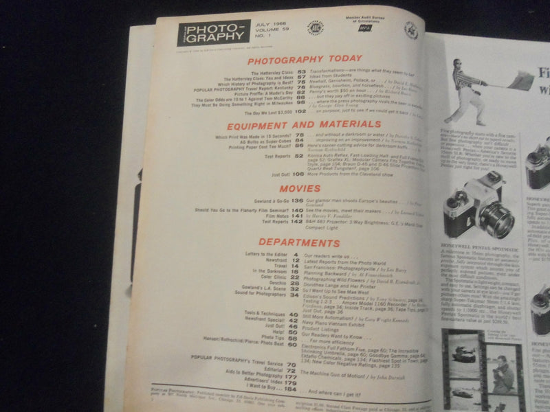 1966 JULY POPULAR PHOTOGRAPHY MAGAZINE - GREAT COVER, PHOTOS & ADS - SP 4713F