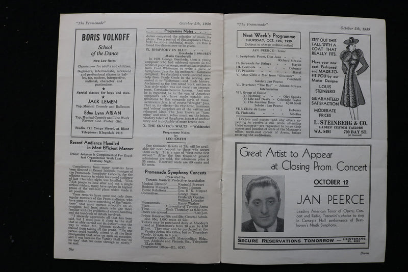1939 OCTOBER 5 THE PROMENADE PROGRAM - MARIA GAMBARELLI - TORONTO - K 1824
