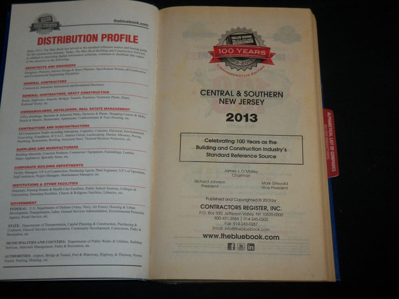 2013 CENTRAL & SOUTHERN NEW JERSEY BLUE BOOK - COMMEMORATIVE EDITION - KD 6673