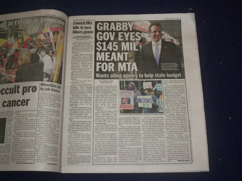 2021 FEBRUARY 12 NEW YORK DAILY NEWS NEWSPAPER - CUOMO WANTS MTA $145 FOR BUDGET