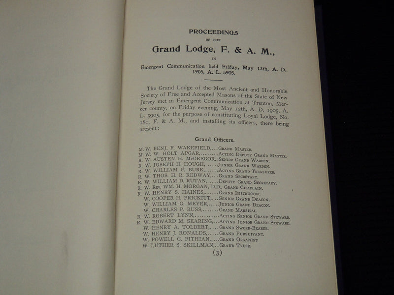 1905-1906 NEW JERSEY GRAND LODGE PROCEEDINGS BOUND VOLUMES LOT OF 2 - KD 4583R
