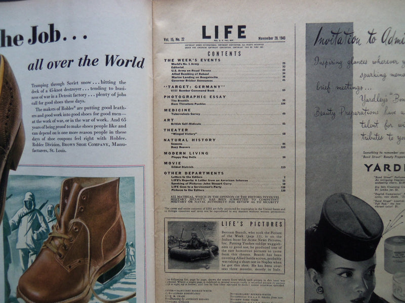 1943 NOVEMBER 29 LIFE MAGAZINE - GENERAL IRA EAKER - L 367