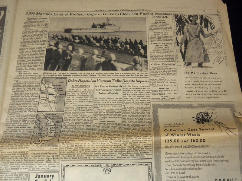 1969 JANUARY 15 NEW YORK TIMES - 13 DIE ON CARRIER ENTERPRISE - NP 4252O