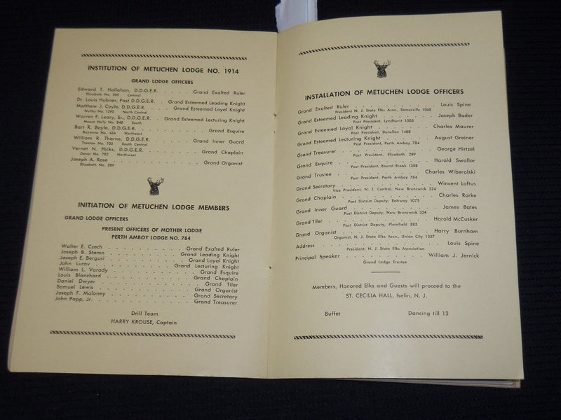 1953 OCTOBER 4 INSTITUTION OF METUCHEN LODGE NO. 1914 PROGRAM - K 96