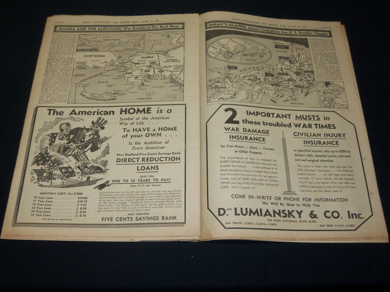 1942 AUGUST 30 STANDARD-TIMES SUNDAY NEWSPAPER - NEW BEDFORD, MASS - NP 4948