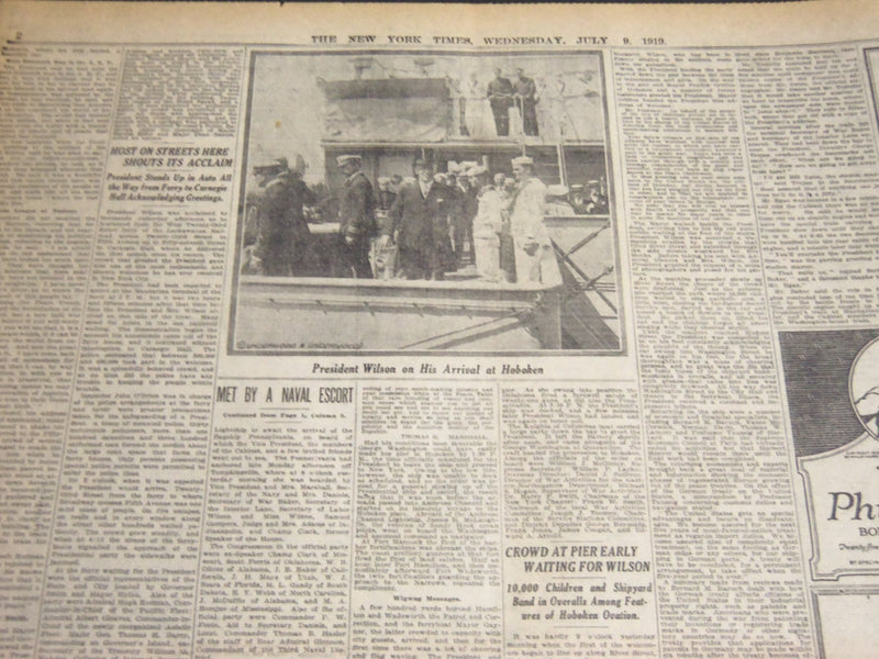 1919 JULY 9 NEW YORK TIMES - PRESIDENT HOME CALLS PEACE A JUST ONE - NT 6649