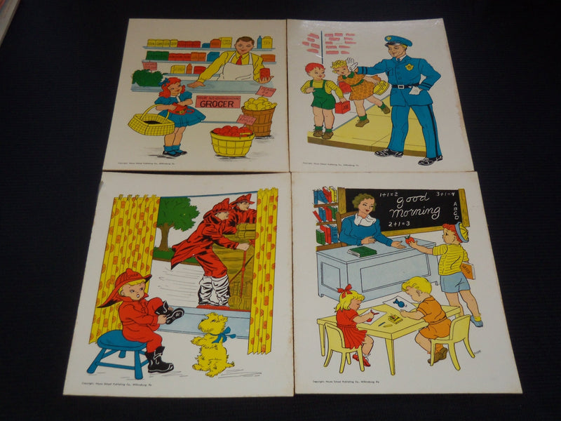 1958 HAYES COMMUNITY HELPERS IN COLOR - 12 CARDBOARD ILLUSTRATIONS - O 2351H