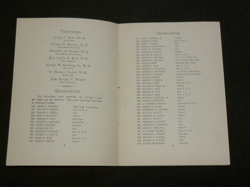 1890-1894 COLLINS ST. CLASSICAL SCHOOL PROGRAM LOT OF 5 - HARTFORD - J 6199