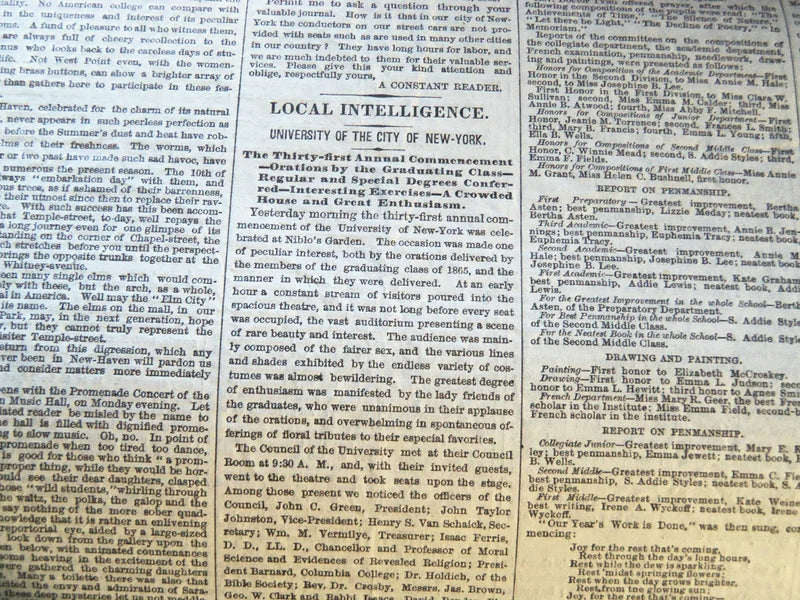 1865 JUNE 23 NEW YORK TIMES NEWSPAPER - RECONSTRUCTION - VIRGINIA - NP 3996