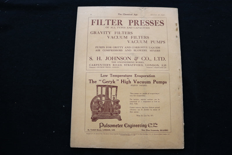 1922 OCTOBER 28 THE CHEMICAL AGE MAGAZINE - SCOTTISH DYES LTD. COVER - SP 4924R