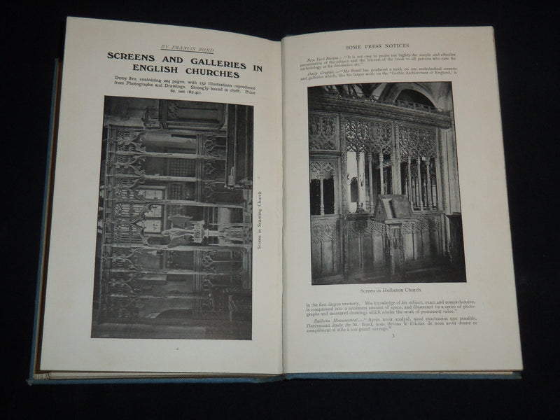 1915 PULPITS - LECTERNS AND ORGANS BOOK BY J. CHARLES COX - KD 5980B
