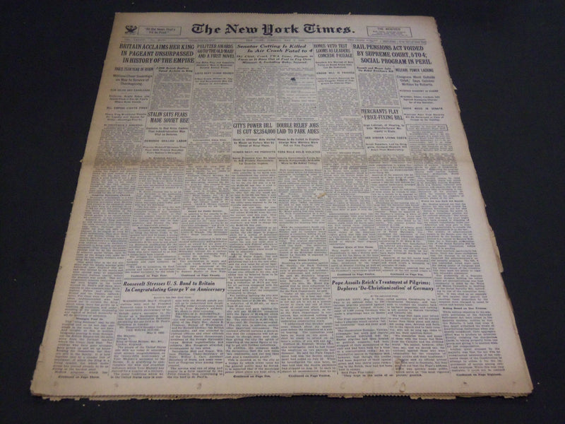 1935 MAY 7 NEW YORK TIMES - PULITZER AWARDS GO TO OLD MAID, FIRST NOVEL- NT 4924