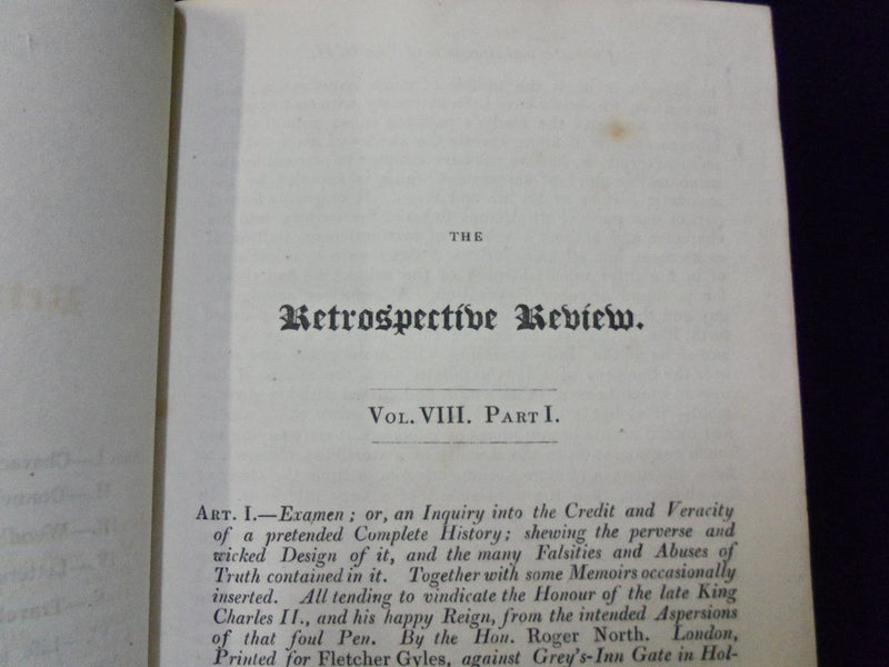 1823 THE RETROSPECTIVE REVIEW VOLUME NO. 8 BOOK PUBLISHED IN LONDON - KD 727R