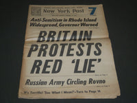 1944 JANUARY 18 NY POST NEWSPAPER - BRITAIN PROTESTS RED LIE - NP 2011