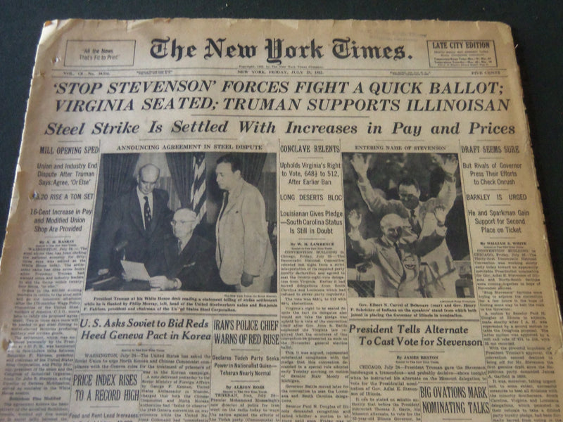 1952 JUL 25 NEW YORK TIMES - STOP STEVENSON FORCES FIGHT A QUICK BALLOT- NT 5986