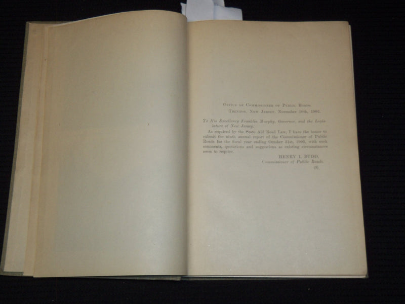 1902 NINTH ANNUAL REPORT OF COMMISSIONER OF PUBLIC ROADS - NEW JERSEY - KD 4583F