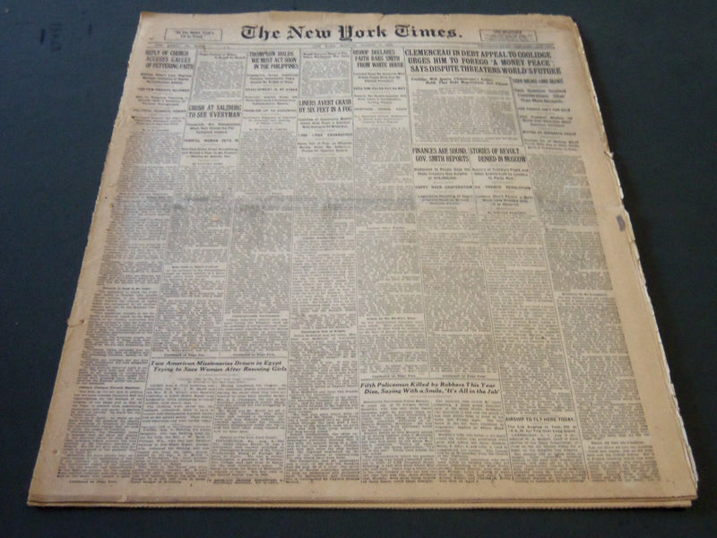 1926 AUGUST NEW 9 YORK TIMES - CLEMENCEAU IN DEBT APPEAL TO COOLIDGE - NT 5572