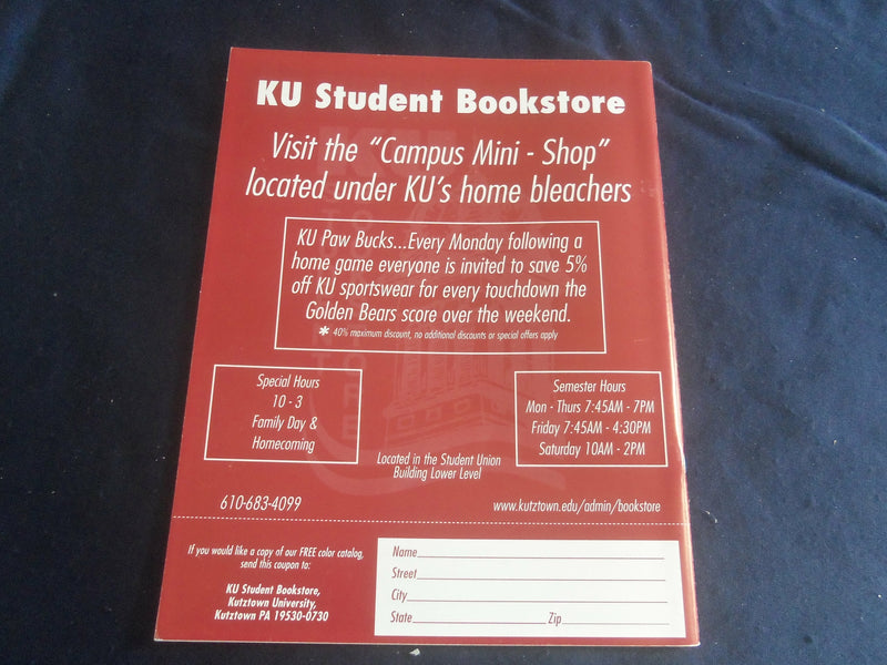 2000 OCT 21 FOOTBALL PROGRAM - KUTZTOWN UNIV VS CHEYNEY UNIV - SP 1218Y