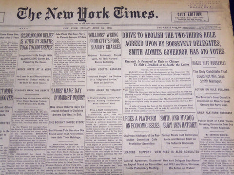 1932 JUNE 24 NEW YORK TIMES - ROOSEVELT HAS 570 VOTES - NT 4035