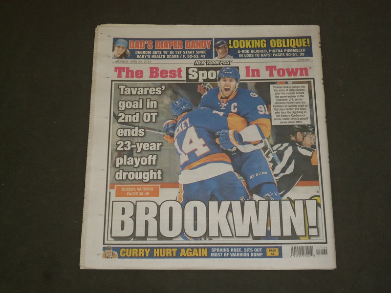 2016 APRIL 25 NEW YORK POST NEWSPAPER-NY ISLANDERS WON PLAYOFF SERIES IN 23 YRS