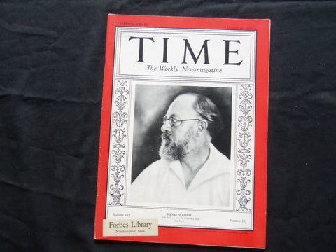 1930 OCTOBER 20 TIME MAGAZINE - HENRI MATISSE - T 248