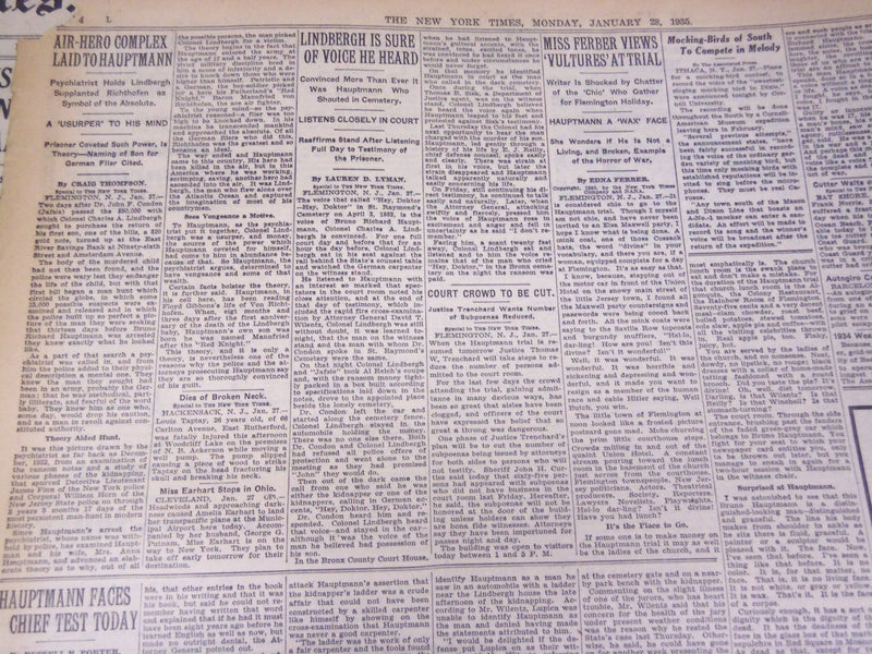 1935 JANUARY 28 NEW YORK TIMES - HAUPTMANN FACES CRUCIAL TEST TODAY - NT 1949