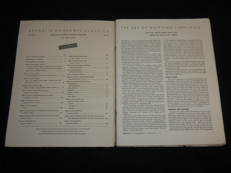 1945 BERNAT'S HANDKNIT CLASSICS KNITTING MANUAL CATALOG - J 6740