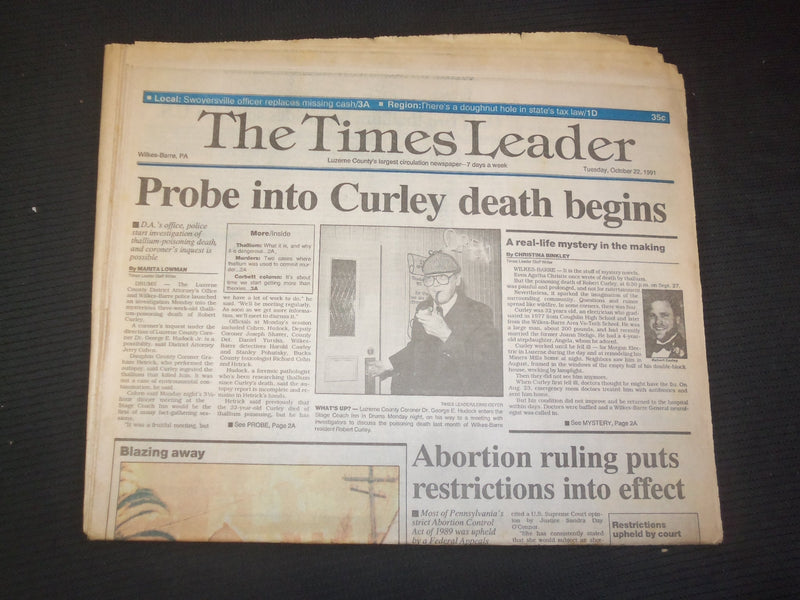 1991 OCTOBER 22 WILKES-BARRE TIMES LEADER - ROBERT CURLEY DEATH PROBE - NP 7527