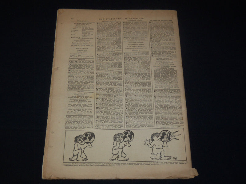 1961 MARCH 31 NEW STATESMAN WEEK-END REVIEW MAGAZINE - EICHMANN TRIAL - K 2060