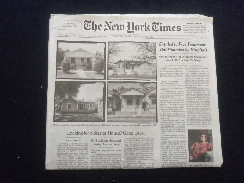 2022 SEP 25 NEW YORK TIMES - ENTITLED TO FREE TREATMENT BUY HOUNDED BY HOSPITALS