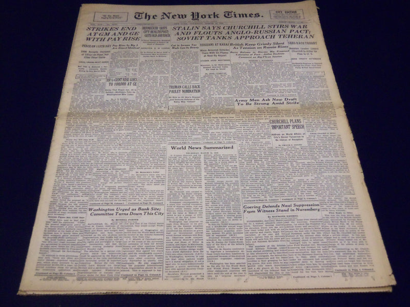 1946 MARCH 4 NEW YORK TIMES - STALIN SAYS CHURCHILL STIRS WAR - NT 880