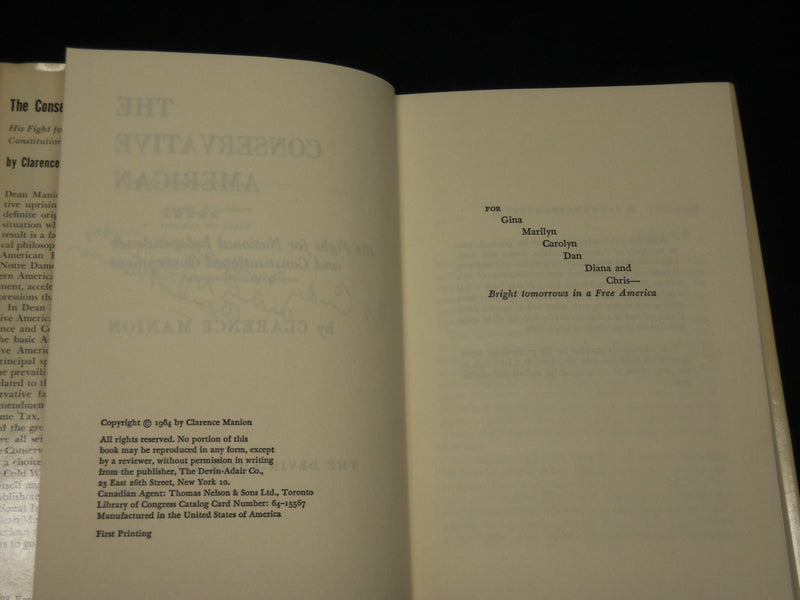1964 THE CONSERVATIVE AMERICAN BOOK INSCRIBED BY CLARENCE MANION - D 476