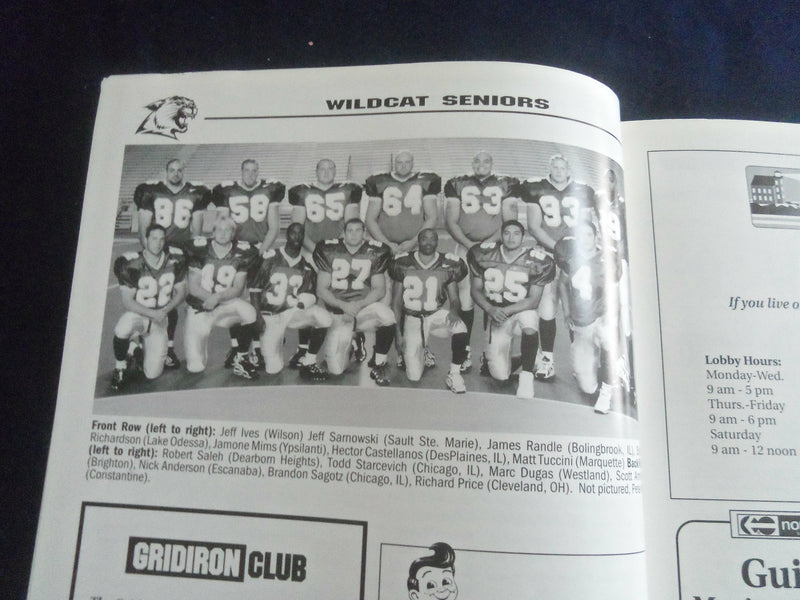 2000 NOV 11 FOOTBALL PROGRAM - NO. MICHIGAN UNIV VS SAGINAW VALLEY ST- SP 1217K