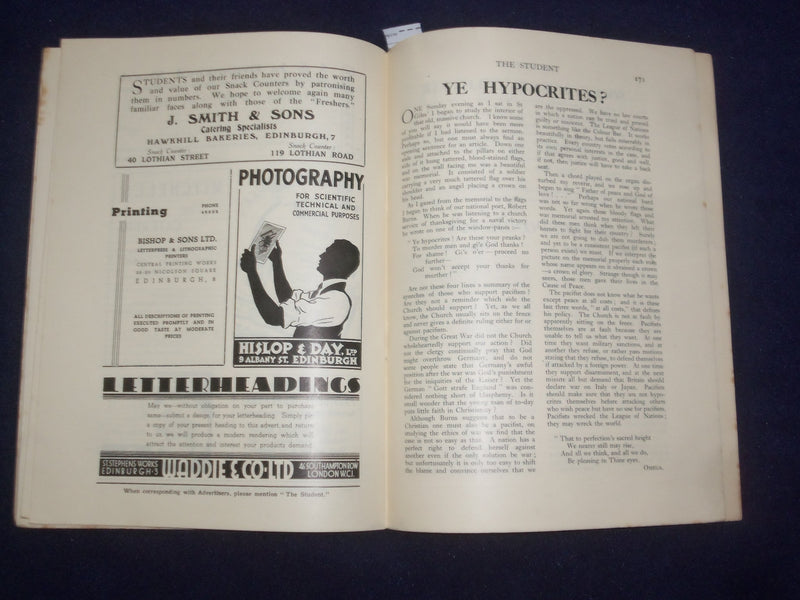 1938 FEB 1 THE STUDENT EDINBURGH UNIVERSITY MAGAZINE - JUBILEE NUMBER - J 9473