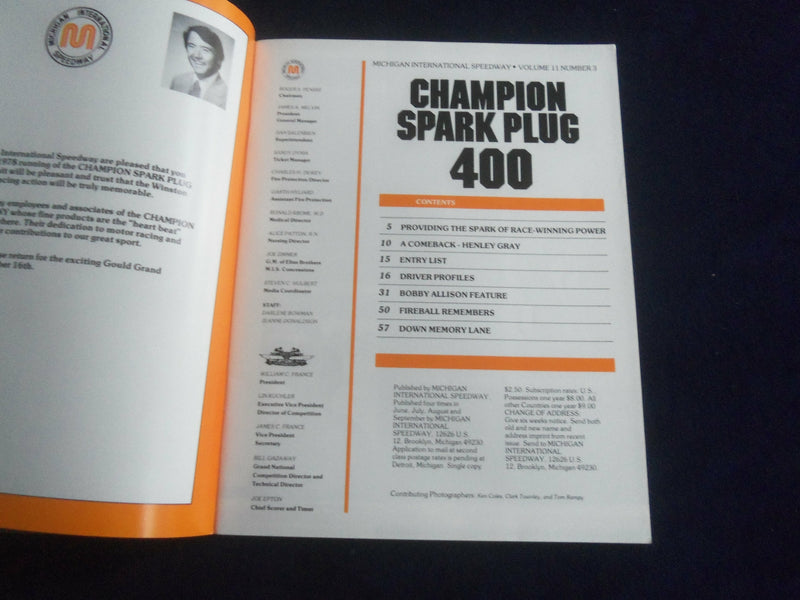 1978 AUGUST 20 CHAMPION SPARK PLUG 400 RACING PROGRAM - SP 3804H