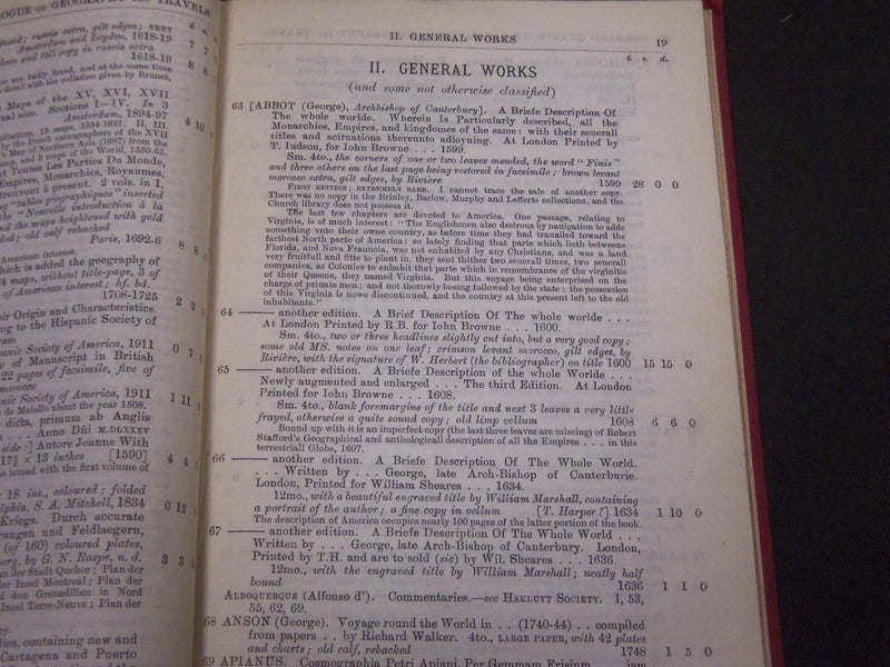 1915 A CATALOGUE OF GEOGRAPHY VOYAGES & TRAVELS QUARITCH BOUND - KD 2091