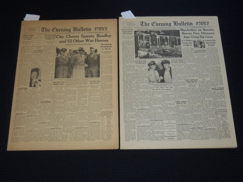 1945 PHILADELPHIA EVENING BULLETIN NEWSPAPER LOT OF 2 - OVERSEAS EDN - NP 2150Z