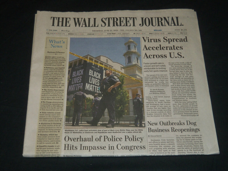 2020 JUNE 25 THE WALL STREET JOURNAL - VIRUS SPREAD ACCELERATES ACROSS U. S.