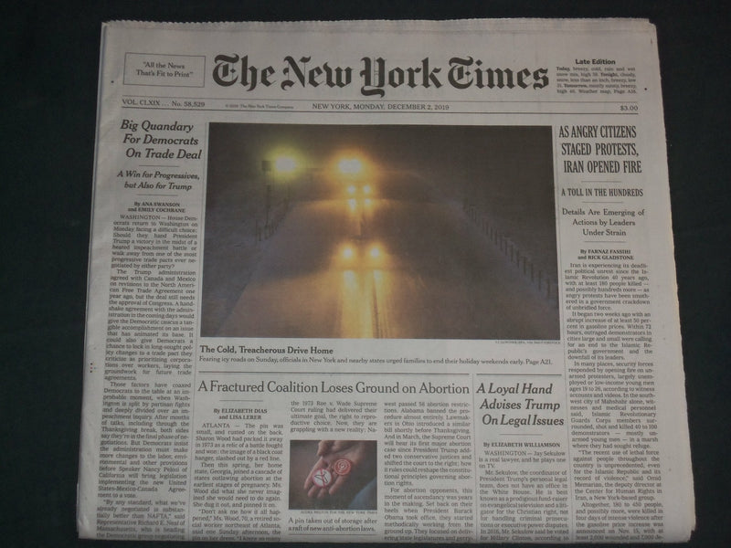 2019 DECEMBER 2 NEW YORK TIMES - BIG QUANDARY FOR DEMOCRATS ON TRADE DEAL