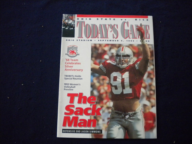 1993 SEPTEMBER 4 FOOTBALL PROGRAM - OHIO STATE UNIV VS RICE UNIV - SP 3625A