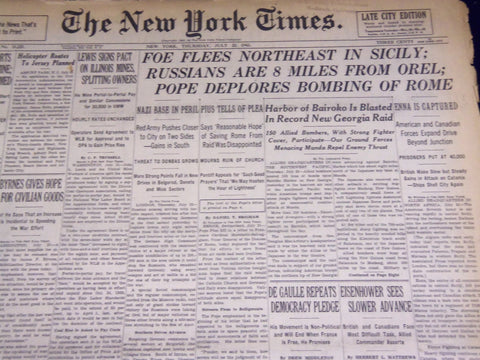 1943 JULY 22 NEW YORK TIMES - FOE FLEES NORTHEAST IN SICILY - NT 1887