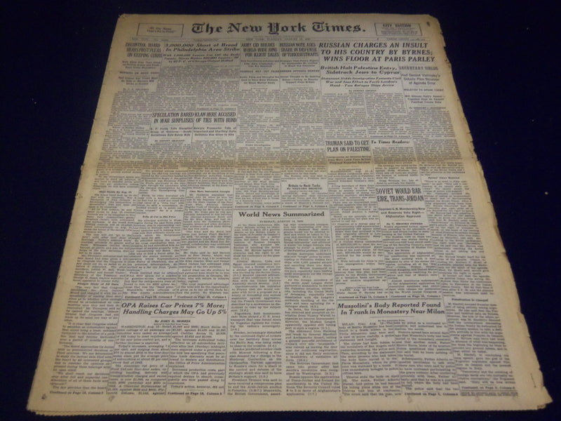 1946 AUGUST 13 NEW YORK TIMES - TRUMAN TO GET PLAN ON PALESTINE - NT 3458