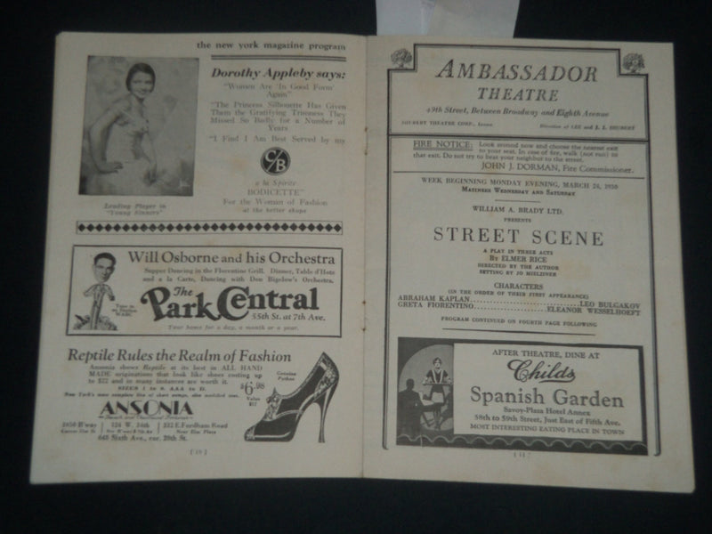 1930 MARCH 24 STREET SCENE AMBASSADOR THEATRE PROGRAM - BEULAH BONDI - J 4284