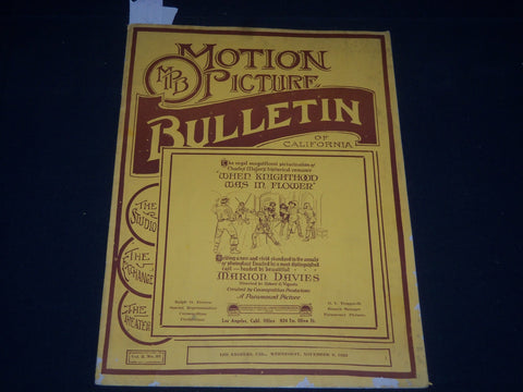 1922 NOVEMBER 9 MOTION PICTURE BULLETIN OF CALIFORNIA MAGAZINE - J 3906